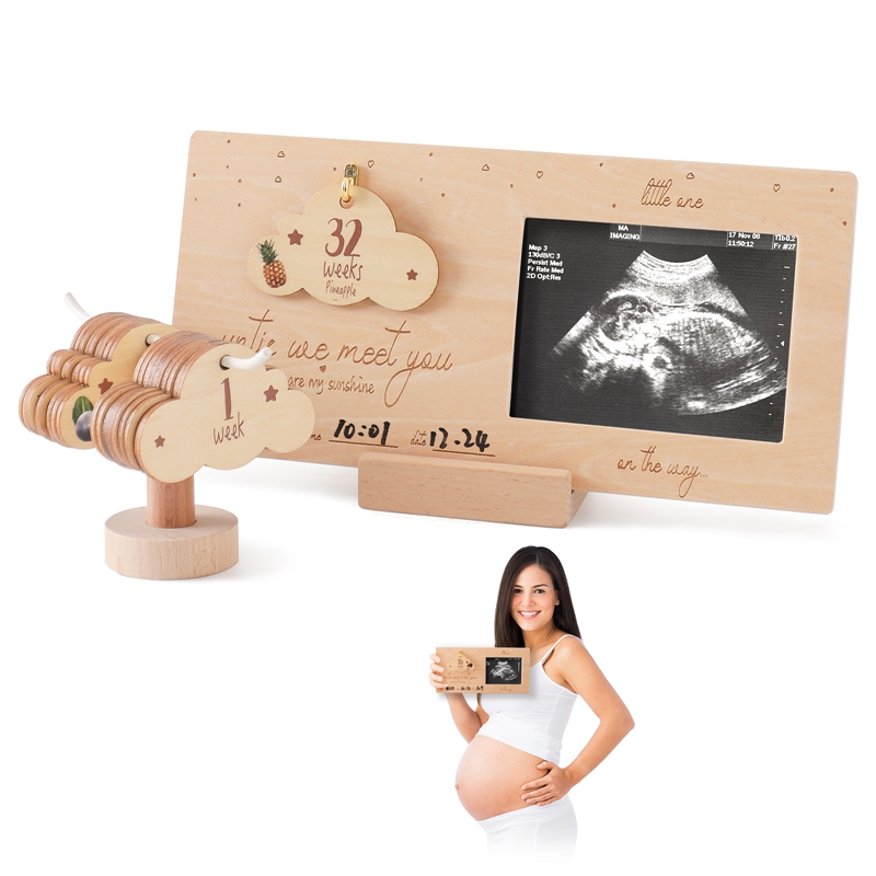 Engraved Wood Frame - Sonogram Fotolijst Baby Echografie Foto Troebele
