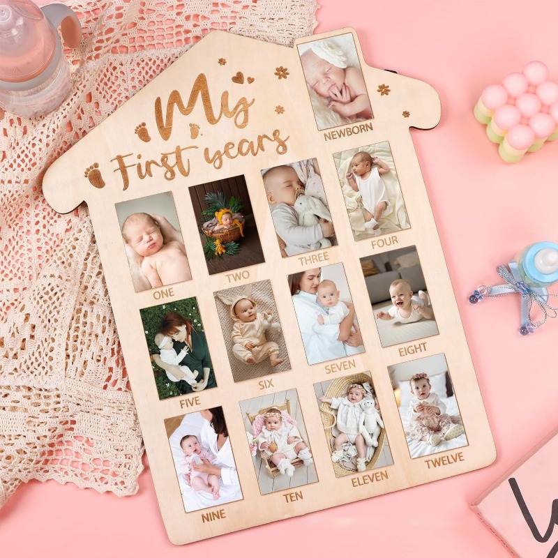 Engraved Wood Frame - Houten baby herdenkingsfotolijst, maandkalender, fotodisplaybord, mijlpaal