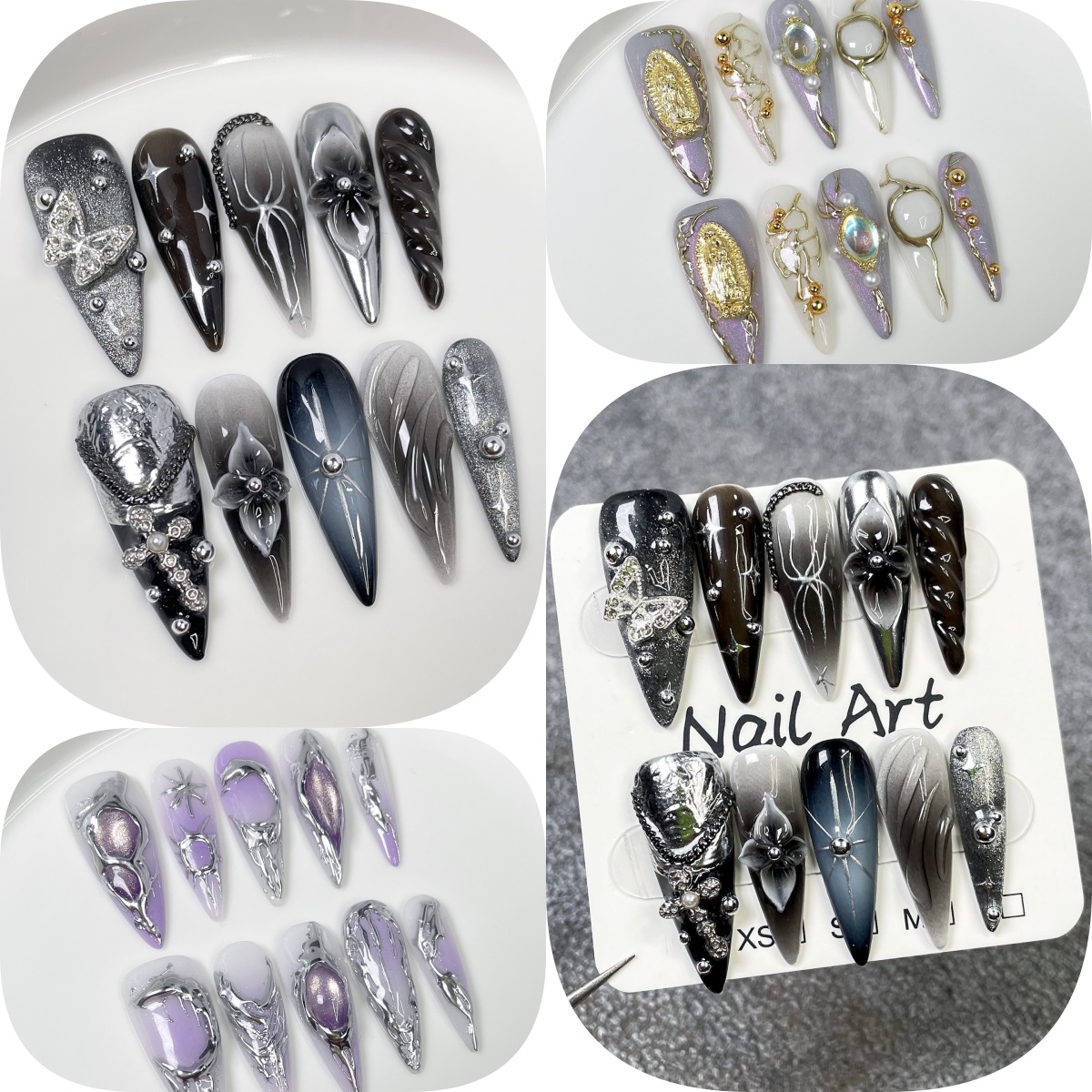Pressed Flower Art - 10 Stuks Zwart Gradiënt Lange Stiletto